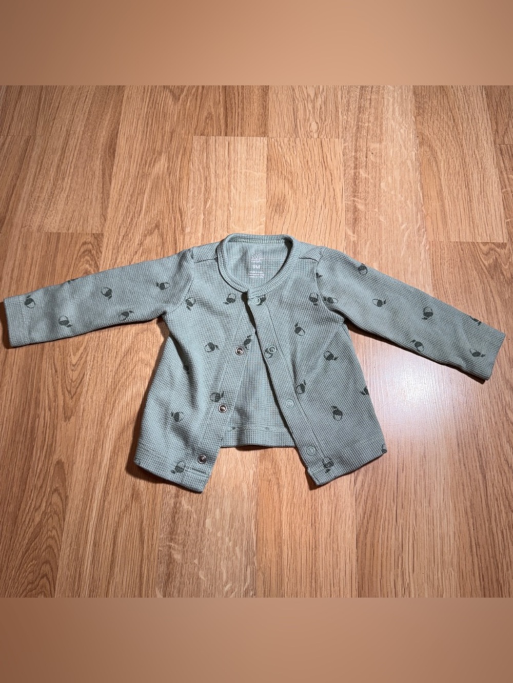 Baby Waffle-Knit Snap Cardigan Jacket - Sage Green with acorn’s